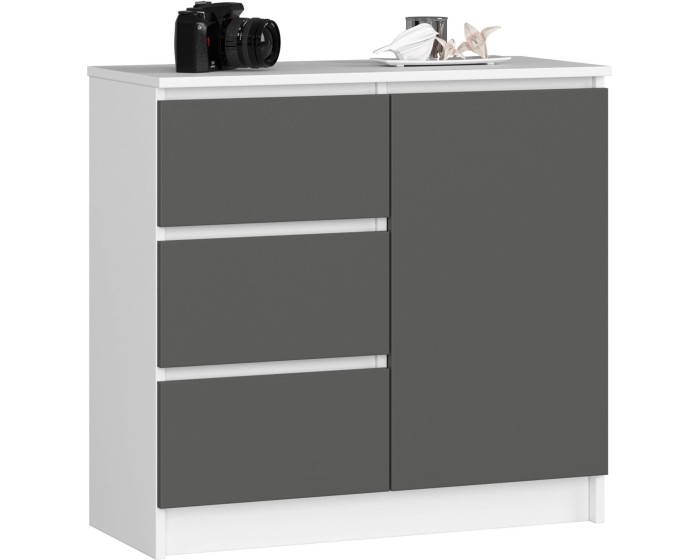 Komoda JERRY K 80 cm 1 dveře 3 zásuvky bílá/šedá
