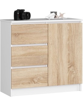 Komoda JERRY K 80 cm 1 dveře 3 zásuvky bílá/dub sonoma