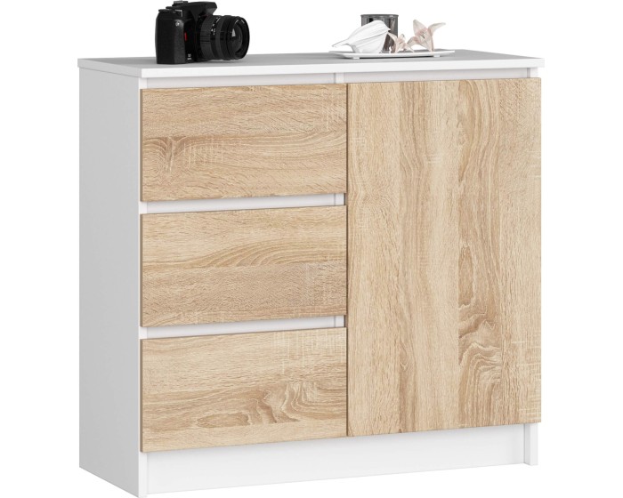 Komoda JERRY K 80 cm 1 dveře 3 zásuvky bílá/dub sonoma