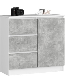 Komoda JERRY K 80 cm 1 dveře 3 zásuvky bílá/beton