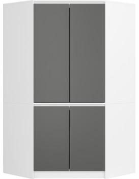 Rohová šatní skříň CLP 100 cm 4D bílá/šedá