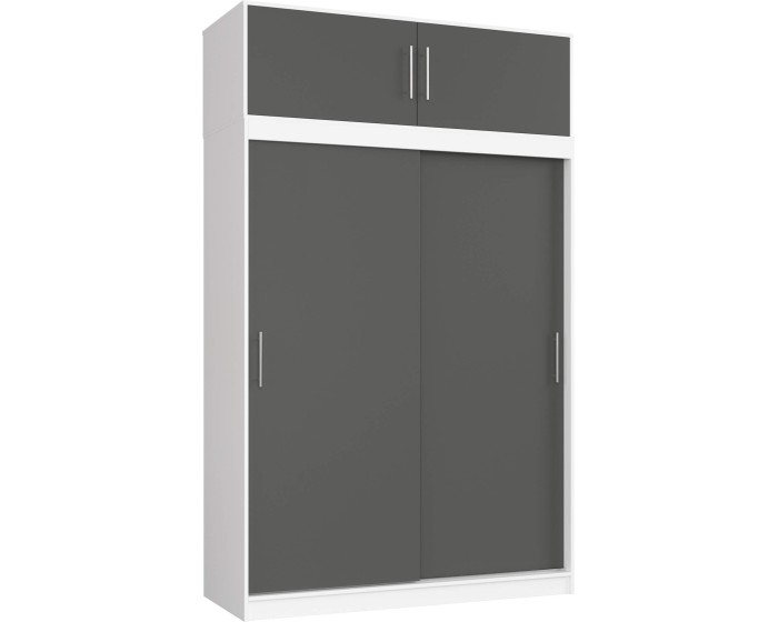 Šatní skříň s posuvnými dveřmi a nástavcem MONO CLP 150 cm bílá/grafitově šedá