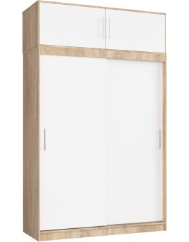Šatní skříň s posuvnými dveřmi a nástavcem MONO CLP 150 cm dub sonoma/bílá