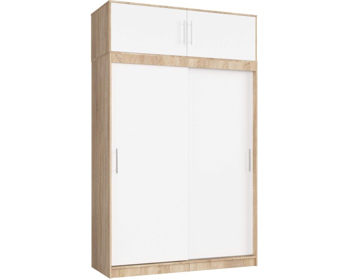 Šatní skříň s posuvnými dveřmi a nástavcem MONO CLP 150 cm dub sonoma/bílá
