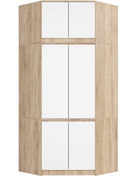 Rohová šatní skříň CLP 100 cm 6D dub sonoma/bílá