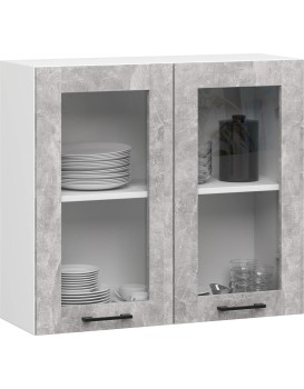 Závěsná kuchyňská skříňka OLIVIE W 80x72 cm matná bílá/beton