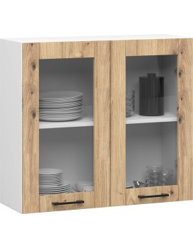 Závěsná kuchyňská skříňka OLIVIE W 80x72 cm bílá mat/dub artisan