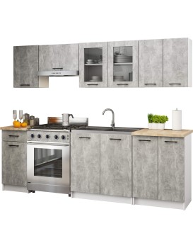 Kuchyňská linka Olivie 2,4 m prosklená beton