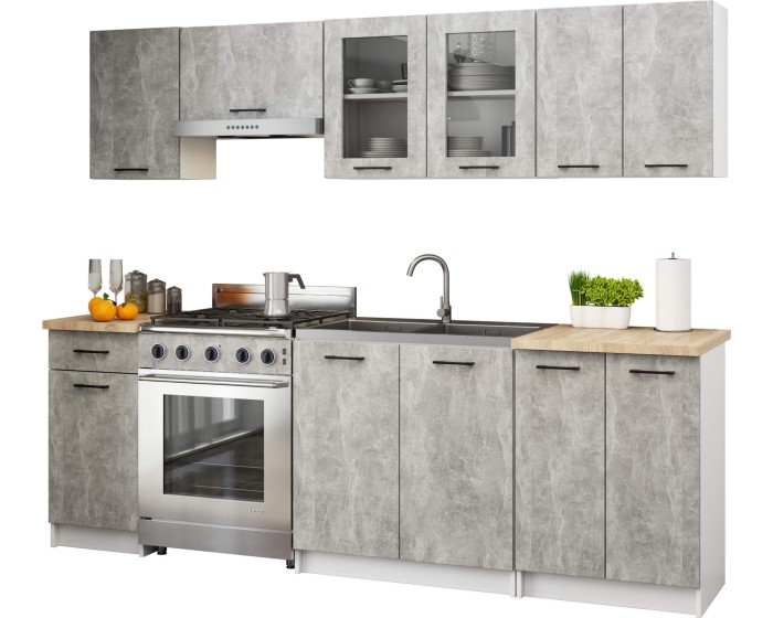 Kuchyňská linka Olivie 2,4 m prosklená beton