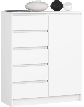 Komoda JERRY 80 cm 1 dveře 5 zásuvek bílá