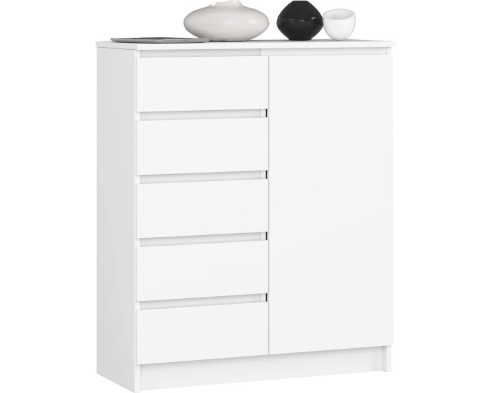 Komoda JERRY 80 cm 1 dveře 5 zásuvek bílá