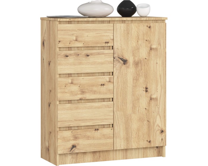 Komoda JERRY 80 cm 1 dveře 5 zásuvek dub artisan