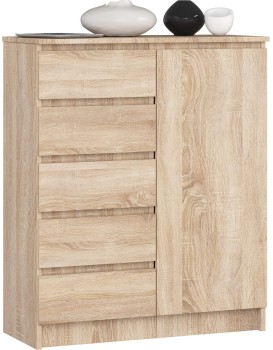 Komoda JERRY 80 cm 1 dveře 5 zásuvek dub sonoma