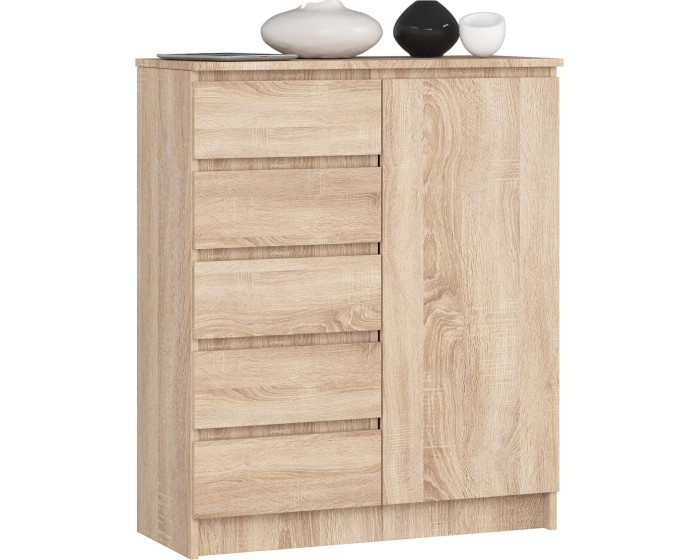 Komoda JERRY 80 cm 1 dveře 5 zásuvek dub sonoma