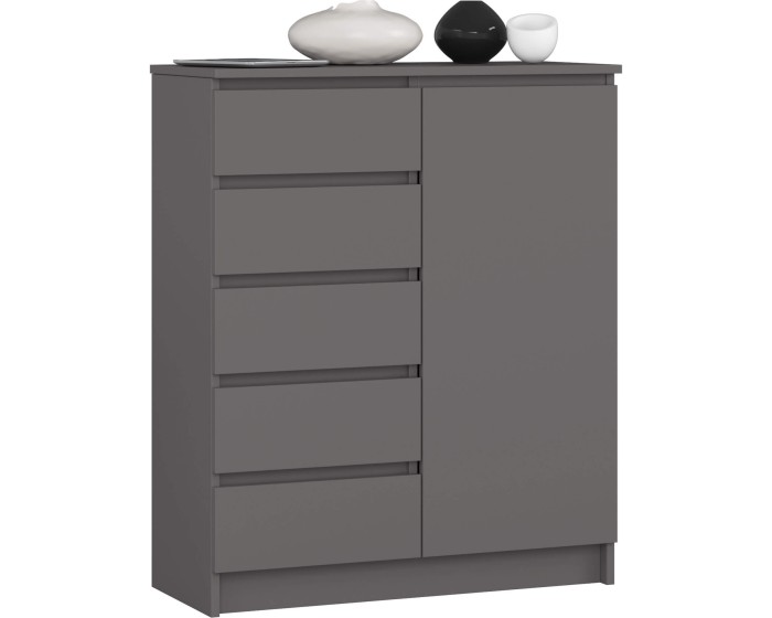 Komoda JERRY 80 cm 1 dveře 5 zásuvek antracitově šedá