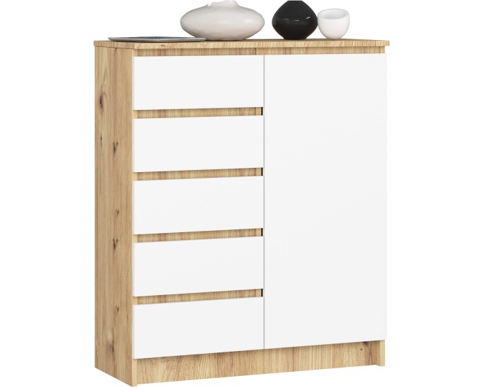 Komoda JERRY 80 cm 1 dveře 5 zásuvek bílá/dub artisan