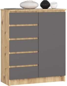 Komoda JERRY 80 cm 1 dveře 5 zásuvek dub artisan/antracitově šedá