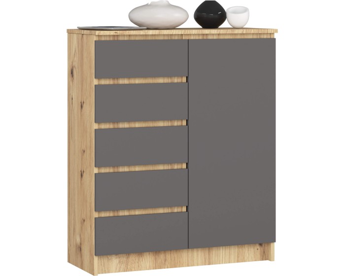 Komoda JERRY 80 cm 1 dveře 5 zásuvek dub artisan/antracitově šedá