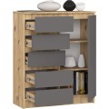 Komoda JERRY 80 cm 1 dveře 5 zásuvek dub artisan/antracitově šedá