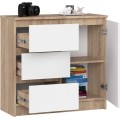 Komoda JERRY K 80 cm 1 dveře 3 zásuvky dub sonoma/bílá