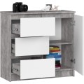 Komoda JERRY K 80 cm 1 dveře 3 zásuvky beton/bílá