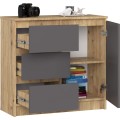Komoda JERRY K 80 cm 1 dveře 3 zásuvky dub artisan/grafitově šedá