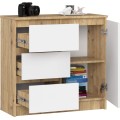 Komoda JERRY K 80 cm 1 dveře 3 zásuvky dub artisan/bílá