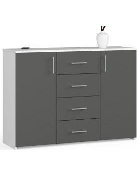 Komoda TORVI K 110 cm matná bílá/matná grafitově šedá