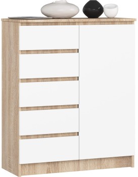Komoda JERRY 80 cm 1 dveře 5 zásuvek dub sonoma/bílá