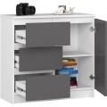 Komoda JERRY K 80 cm 1 dveře 3 zásuvky bílá/šedá