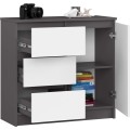 Komoda JERRY K 80 cm 1 dveře 3 zásuvky šedá/bílá