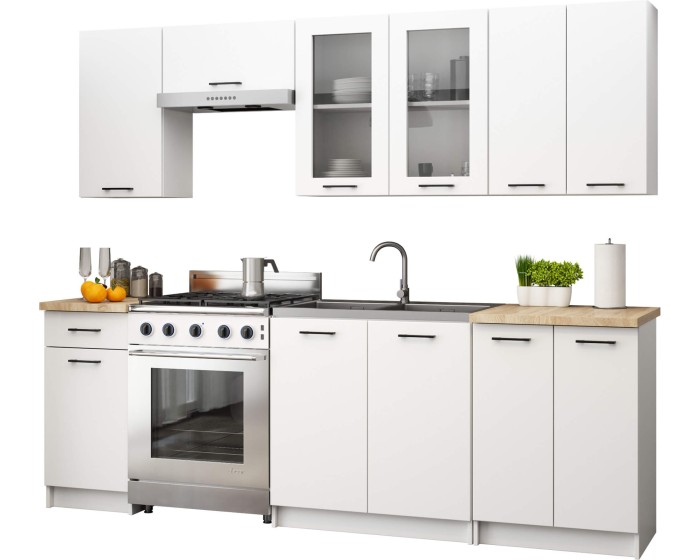 Kuchyňská linka Olivie 2,4 m H720 prosklená bílá/dub sonoma