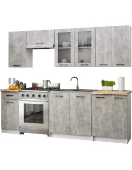 Kuchyňská linka Olivie 2,4 m H720 prosklená beton/dub sonoma