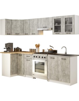 Kuchyňská rohová linka Olivie 3 m prosklená beton/dub sonoma