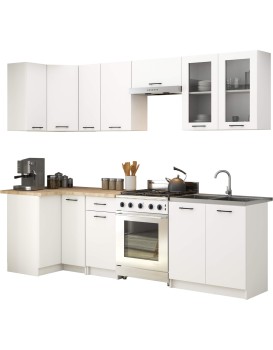Kuchyňská rohová linka Olivie 3 m H720 prosklená bílá/dub sonoma