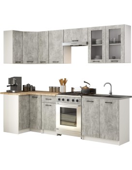 Kuchyňská rohová linka Olivie 3 m H720 prosklená beton/dub sonoma