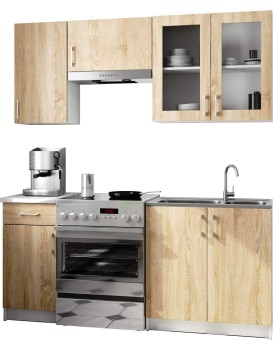 Kuchyňská linka Olivie 1,8 m H720 prosklená bílá/dub sonoma