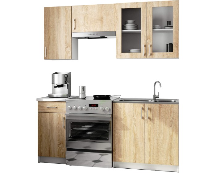 Kuchyňská linka Olivie 1,8 m H720 prosklená bílá/dub sonoma