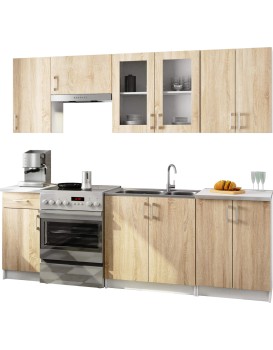 Kuchyňská linka Lima 240 cm prosklená bílá/dub sonoma