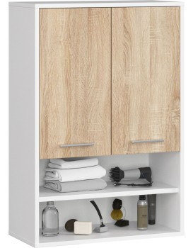 Závěsná koupelnová skříňka Fin W64 2D 64 cm bílá/dub sonoma