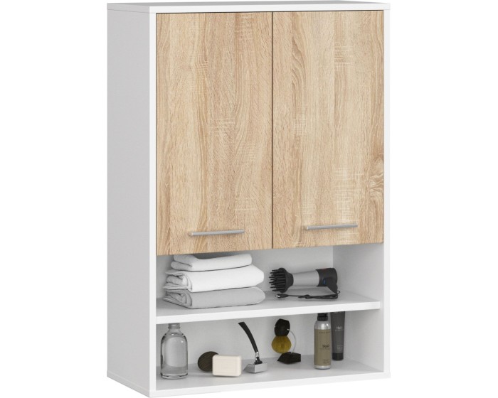 Závěsná koupelnová skříňka Fin W64 2D 64 cm bílá/dub sonoma