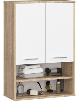 Závěsná koupelnová skříňka Fin W64 2D 64 cm bílá/dub sonoma