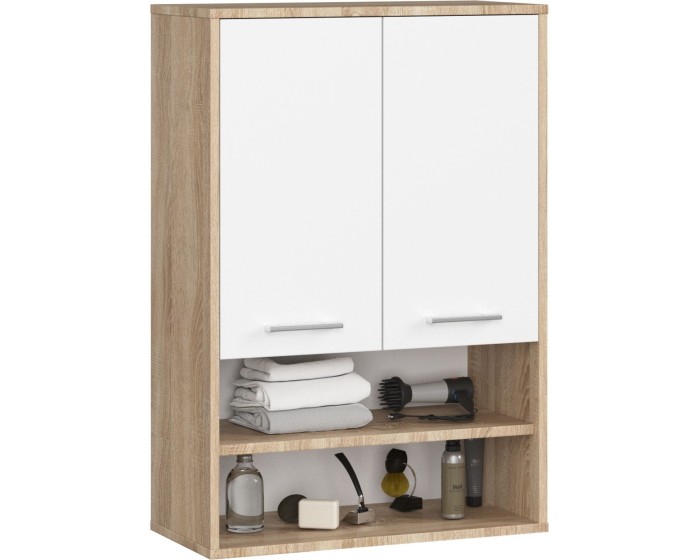 Závěsná koupelnová skříňka Fin W64 2D 64 cm bílá/dub sonoma