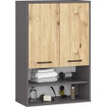 Závěsná koupelnová skříňka Fin W64 2D 64 cm grafit/dub artisan
