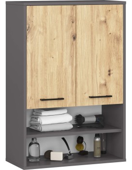 Závěsná koupelnová skříňka Fin W64 2D 64 cm grafit/dub artisan