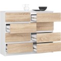 Komoda Kuba 120 cm 8 šuplíků bílá/sonoma