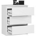 Komoda Kuba 60 cm - 3 šuplíky bílá lesk