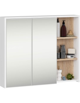 Závěsná koupelnová skříňka se zrcadlem VAMI 90 cm bílá/dub sonoma