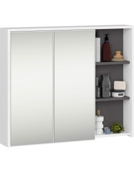Závěsná koupelnová skříňka se zrcadlem VAMI 90 cm bílá/šedý grafit