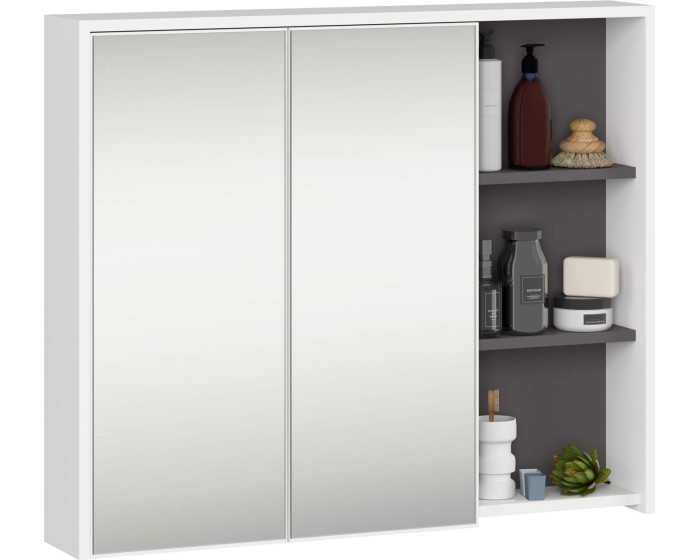 Závěsná koupelnová skříňka se zrcadlem VAMI 90 cm bílá/šedý grafit